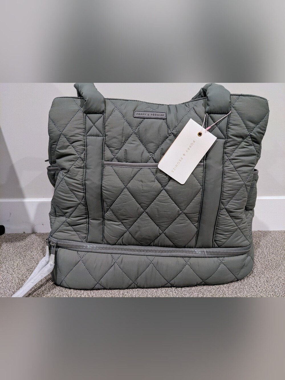 Poppy & Peonies Quilted Light Blue Travel Duffel Bag